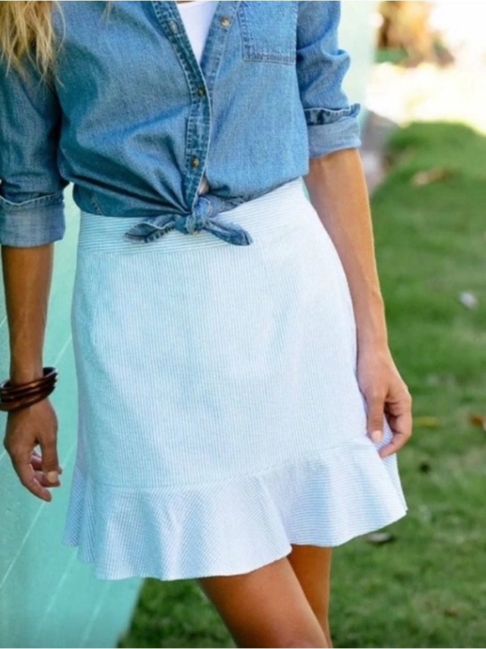 Southern Tide Adeline Seersucker Skirt in Boat Blue- Size 10